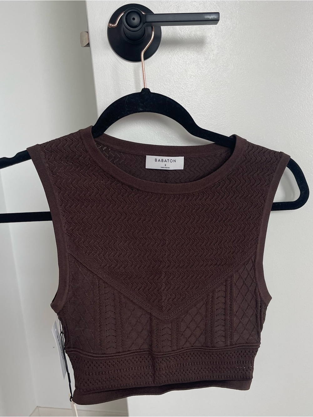 Babaton Chocolate Brown Textured Knit Crop Top - Picture 1 of 5